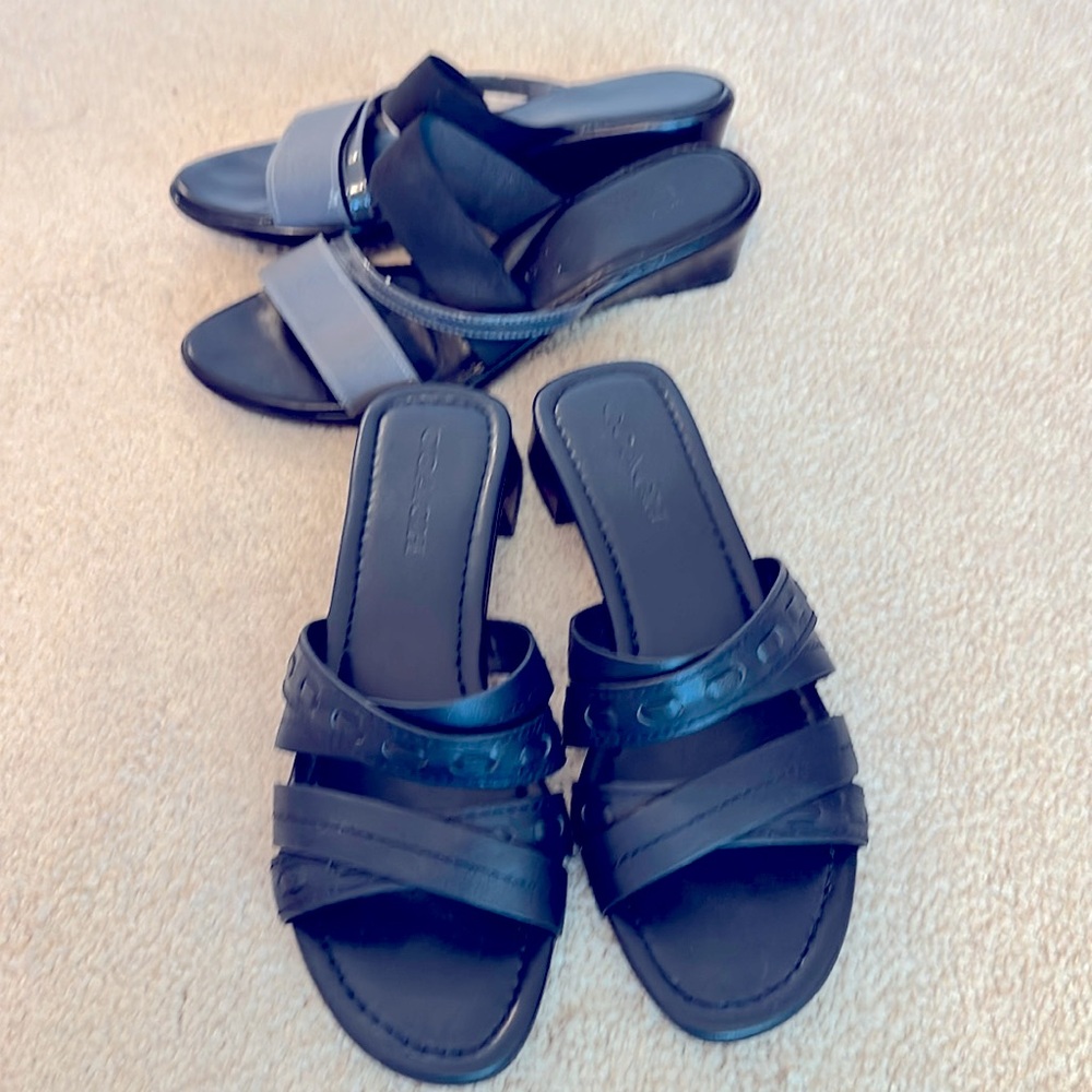 Two sandals for 1 price: Coach dark blue colour size 8, plus Italian sandals